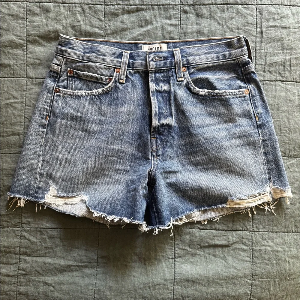 Agolde 100% organic cotton parker long in Lowkey Distressed Denim Cutoff Shorts